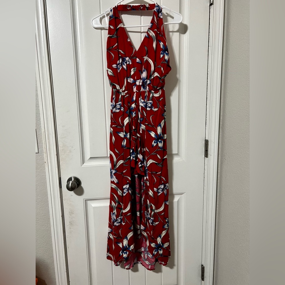 Floral halter romper with overskirt